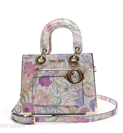 WHITE FLORAL LADY TOTE WITH POUCH