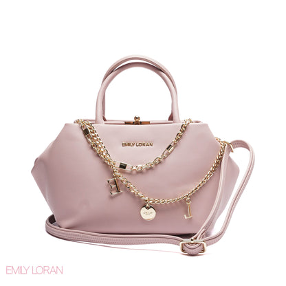 ELEGANT STRUCTURE SATCHEL WITH DETACHABLE STRAP AND GOLD CHARM - SMALL