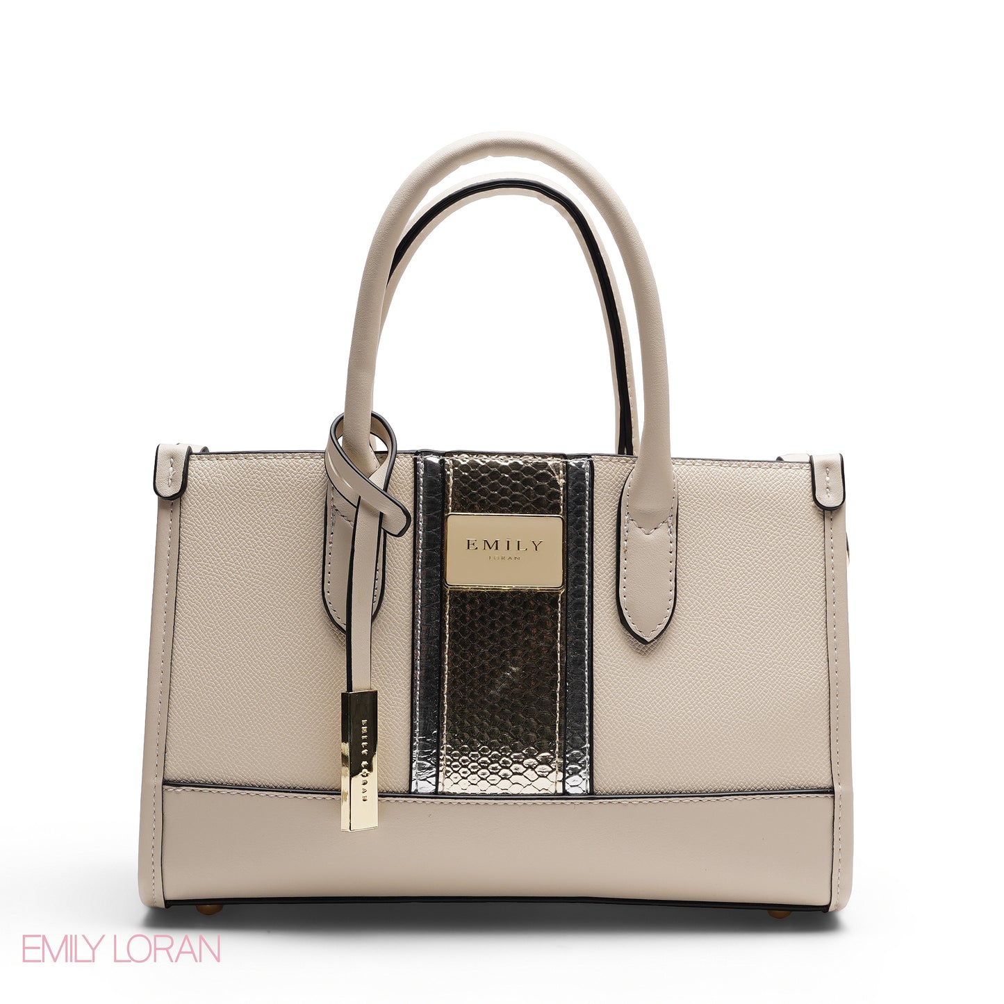 STRUCTURED TEXTURED PANEL TOP HANDLE TOTE BAG - SMALL