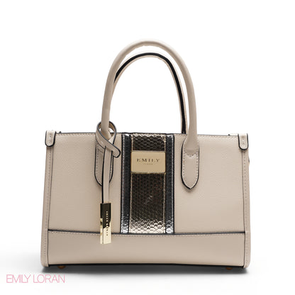 STRUCTURED TEXTURED PANEL TOP HANDLE TOTE BAG - SMALL