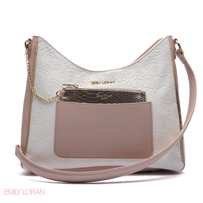 EMBOSSED ROSE SHOULDER BAG SET