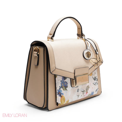 CHIC FLORAL FLAP SATCHEL WITH BUTTERFLY CHARM BAG