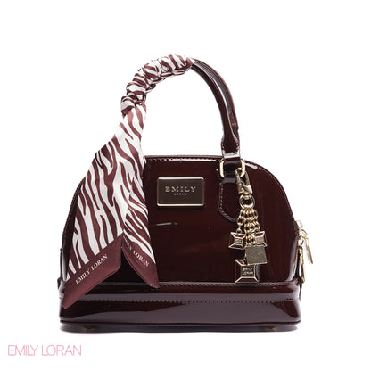HANDBAG WITH ELEGANT DOME ADJUSTABLE STRAP , SCARF AND CHARM - SMALL