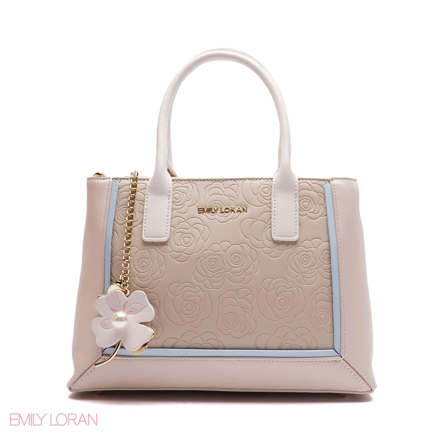 EMBOSSED FLORAL PANELLED SATCHEL BAG - SMALL