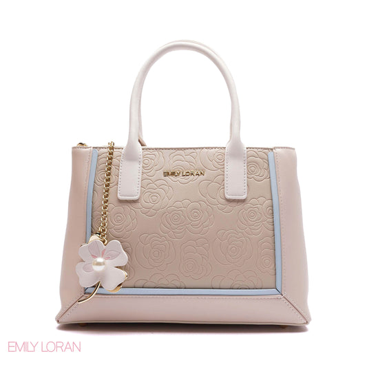 EMBOSSED FLORAL PANELLED SATCHEL BAG - SMALL
