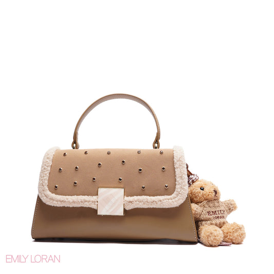 CROSSBODY-BAG WITH SIMPLR FUR , CRISTAL DESIGN WITH TEDDY BEAR - MEDIUM