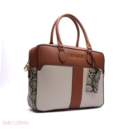 LAPTOP HANDBAG SNAKE PRINT WITH POUCH - LARGE