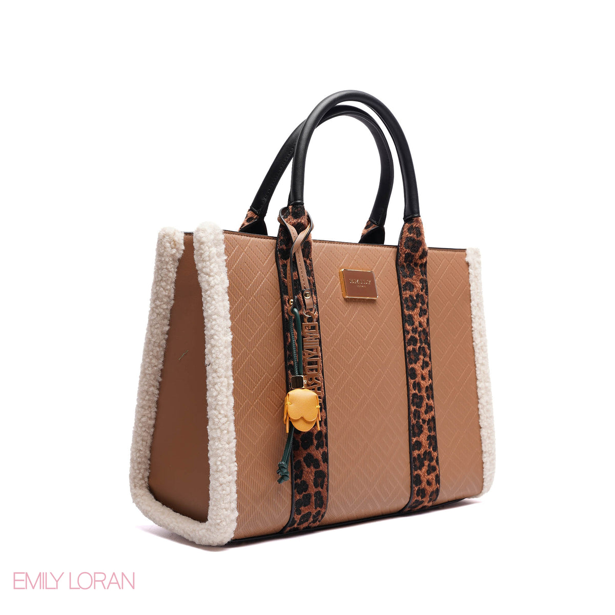 ELEGANT ZEBRA PRINT TOTE BAG WITH FLOWER CHARM - LARGE