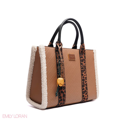 ELEGANT ZEBRA PRINT TOTE BAG WITH FLOWER CHARM - LARGE
