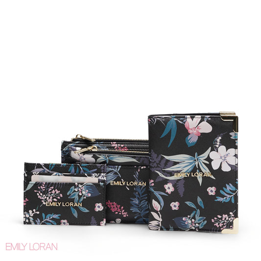 BLACK FLORAL 3-PIECE WALLET SET