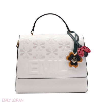 EMBOSSED FLORAL TOP-HANDLE SATCHEL BAG