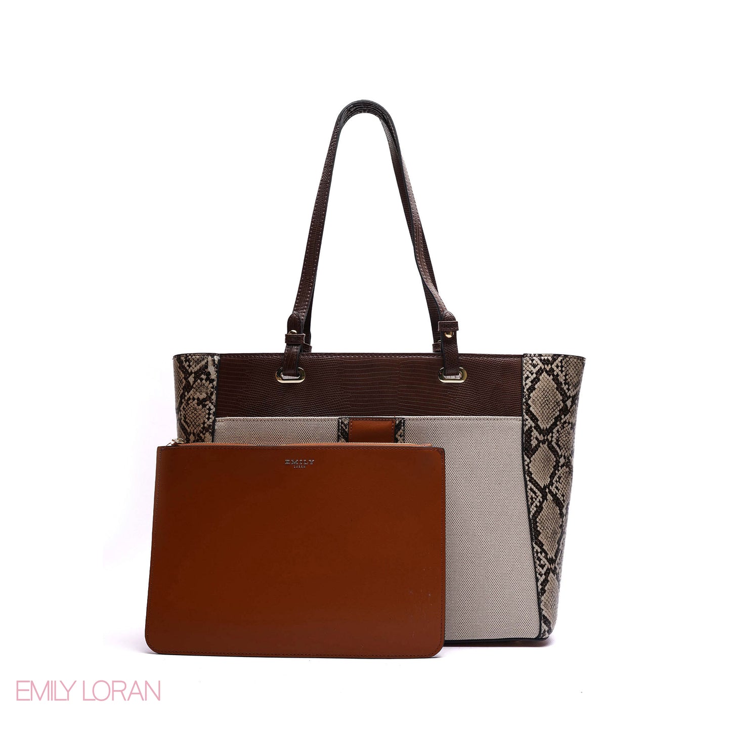 SHOULDER BAG WITH SNAKE PRINT AND SIMPLE LEATHER POUCH - LARGE