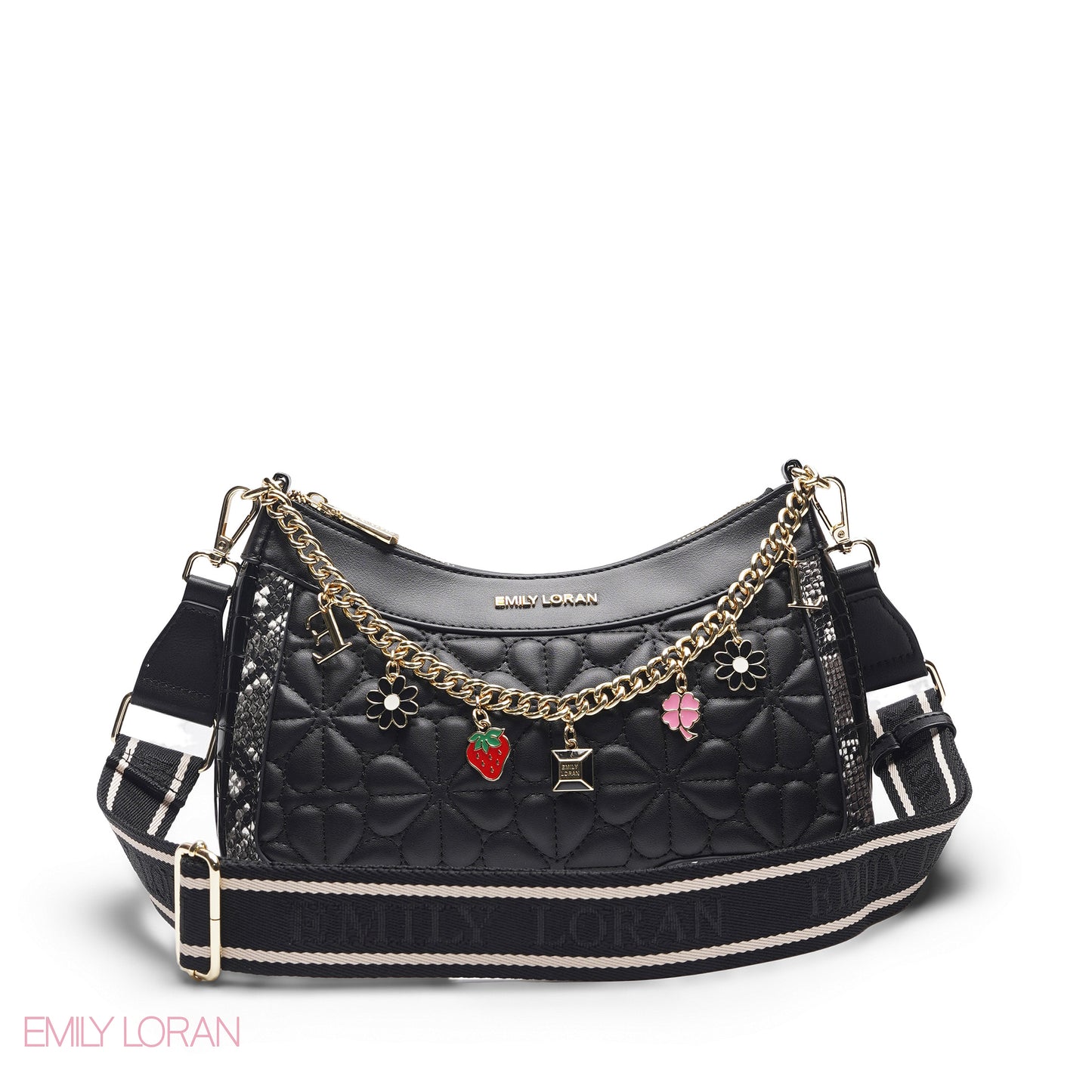 BLACK SHOULDER BAG WITH CHAIN STRAP - SMALL