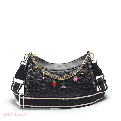 BLACK SHOULDER BAG WITH CHAIN STRAP - SMALL