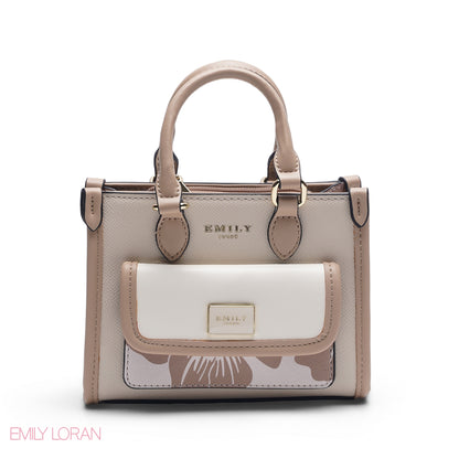 MINI FLORAL BEIGE BAG WITH GOLD METAL STRAP