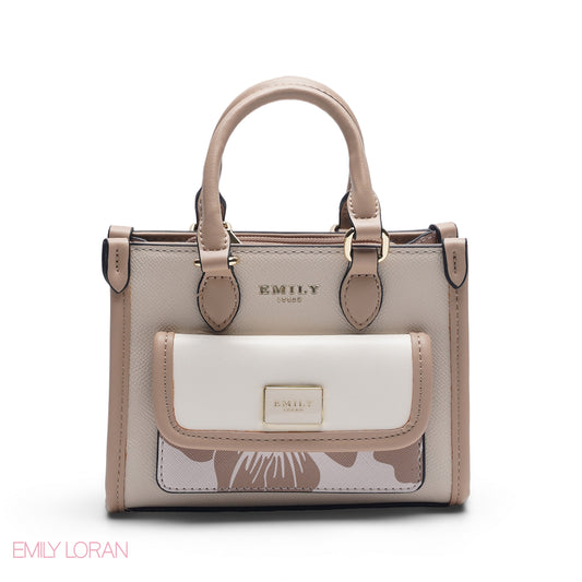 MINI FLORAL BEIGE BAG WITH GOLD METAL STRAP
