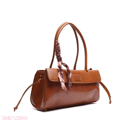 SHOULDER BAG SHINE SNAKE STRUCTURE LEATHER WITH SIMPLE SCARF AND BOOKLET - MEDIUM