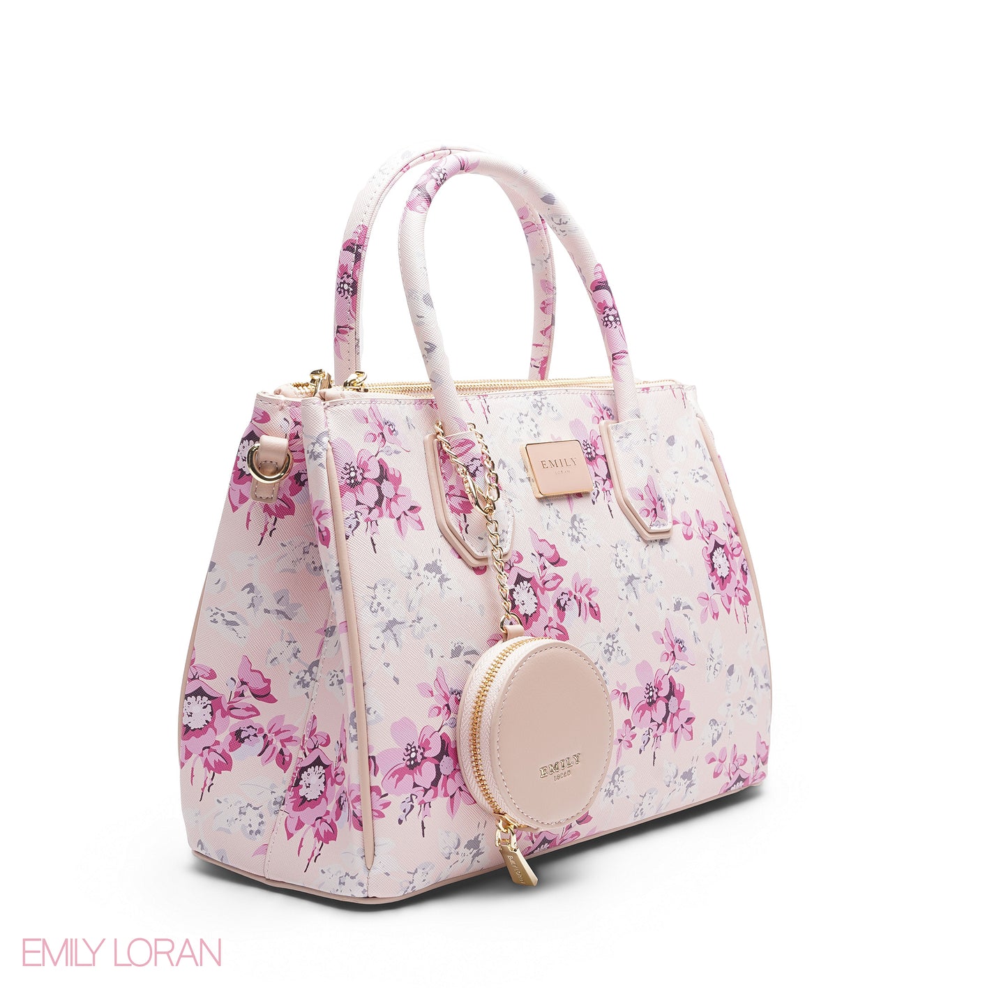WHITE FLORAL TOTE BAG WITH POUCH - LARGE