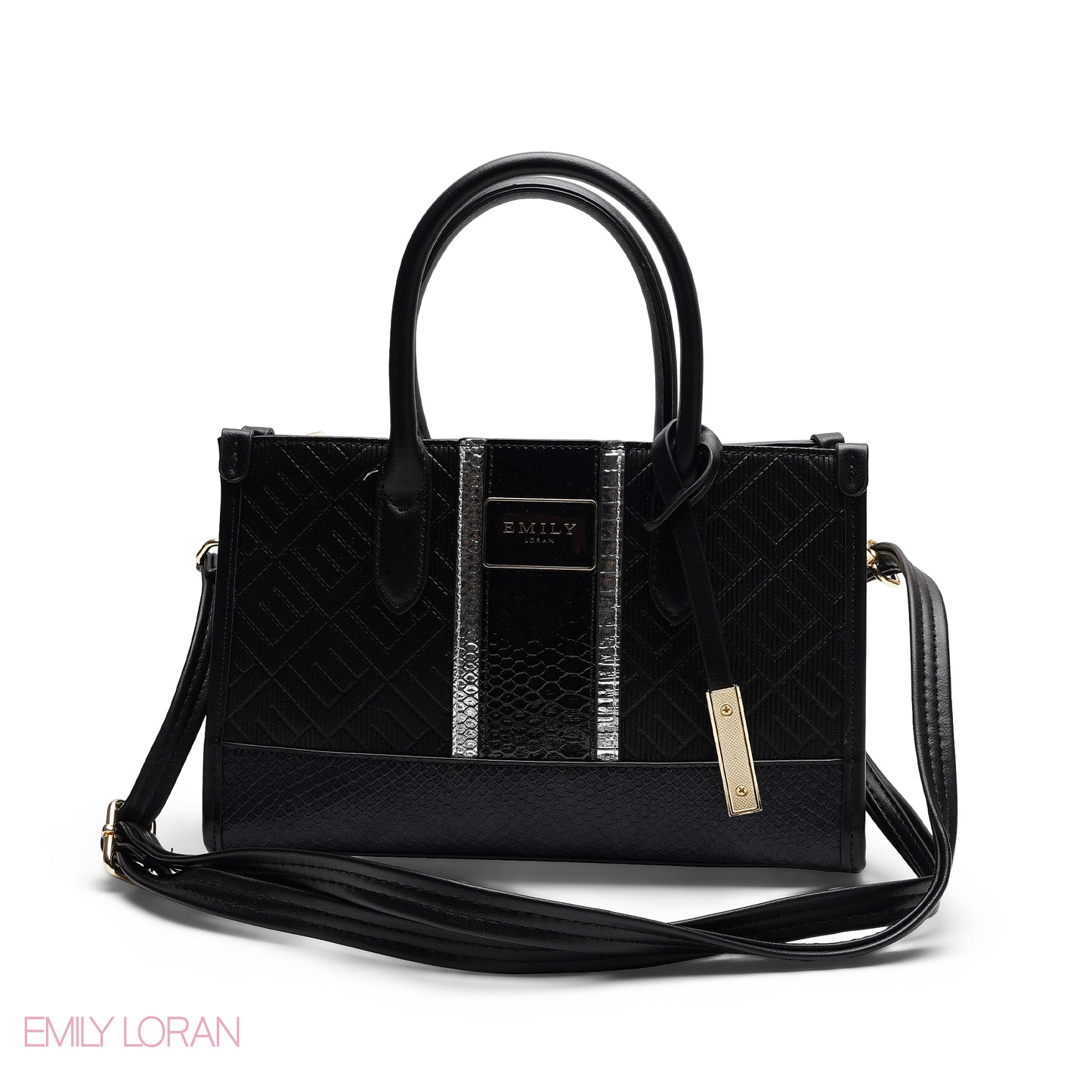 STRUCTURED TEXTURED PANEL TOP HANDLE TOTE BAG - SMALL