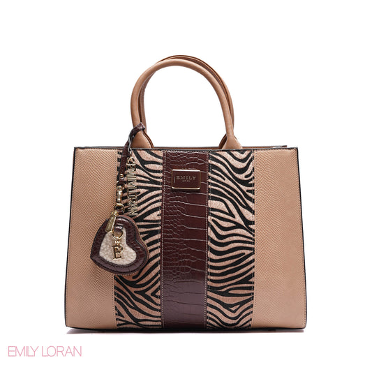 ELEGANT STRUCTURE TOTE BAG WITH DETACHABLE STRAP AND HEART CHARM - LARGE