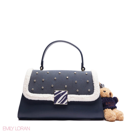 CROSSBODY-BAG WITH SIMPLR FUR , CRISTAL DESIGN WITH TEDDY BEAR - MEDIUM