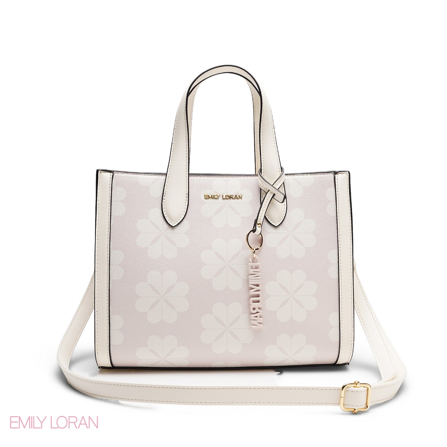 CHIC FLORAL PRINT TOTE WITH LOGO CHARM BAG