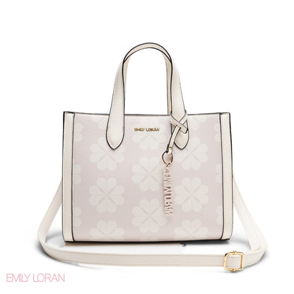 CHIC FLORAL PRINT TOTE WITH LOGO CHARM BAG