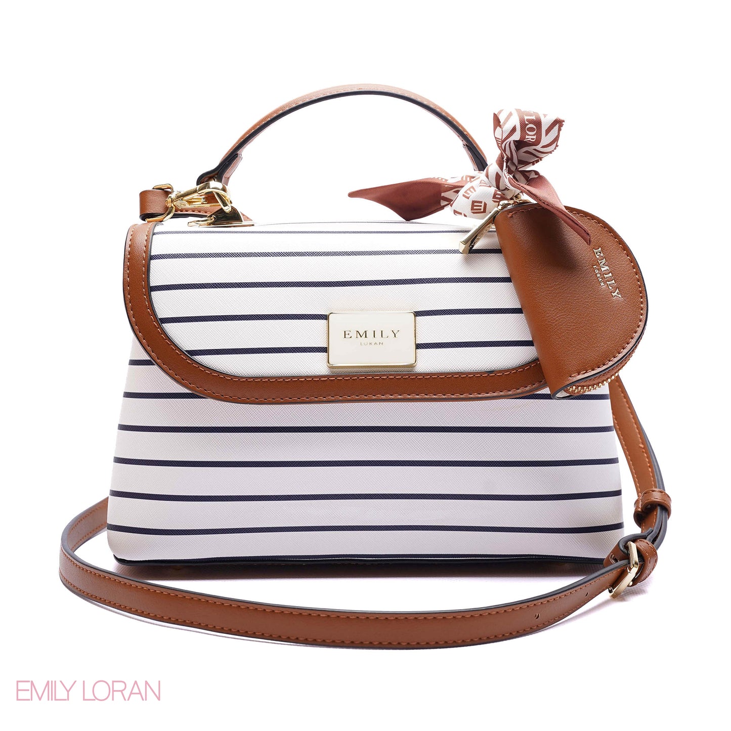 ELEGANT STRIPED TOP-HANDLE FLAP BAG