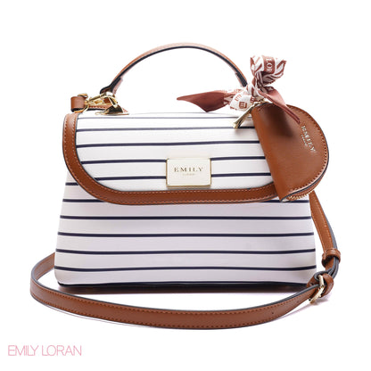 ELEGANT STRIPED TOP-HANDLE FLAP BAG
