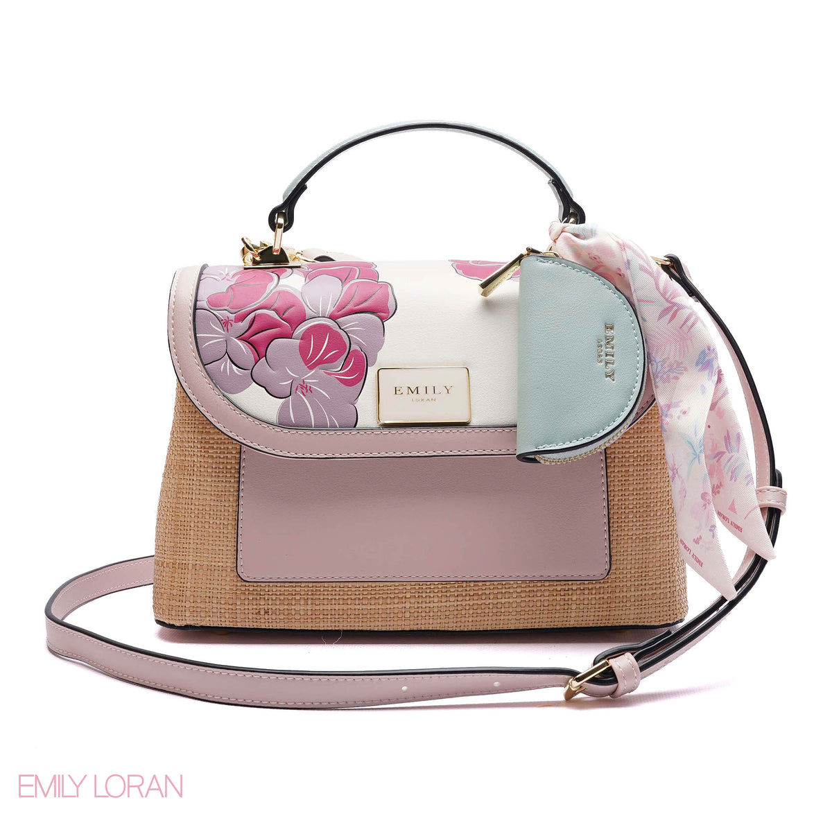 FLOWER FLIPPING HANDBAG WITH SMALL POUCH - MEDIUM