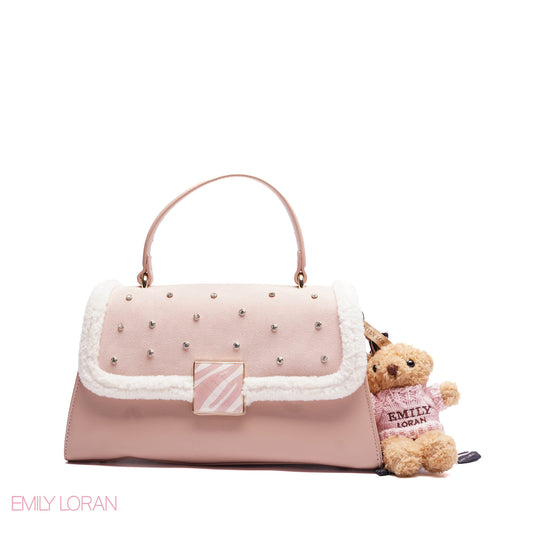 CROSSBODY-BAG WITH SIMPLR FUR , CRISTAL DESIGN WITH TEDDY BEAR - MEDIUM