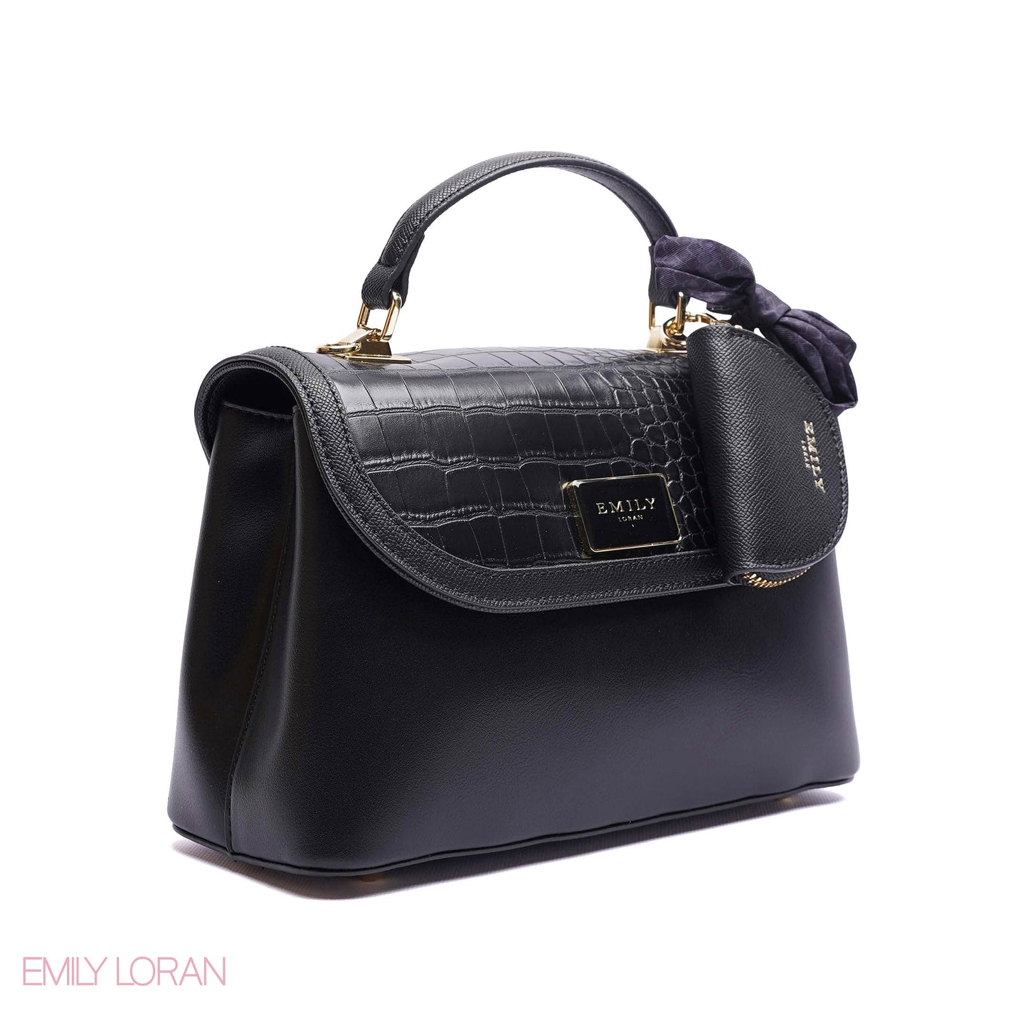 ELEGANT CROC TOP-HANDLE FLAP BAG