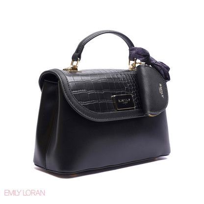 ELEGANT CROC TOP-HANDLE FLAP BAG