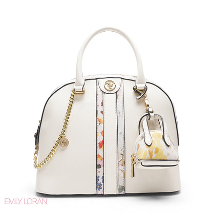 WHITE DOME BAG WITH PINK FLORAL PRINT - LARGE