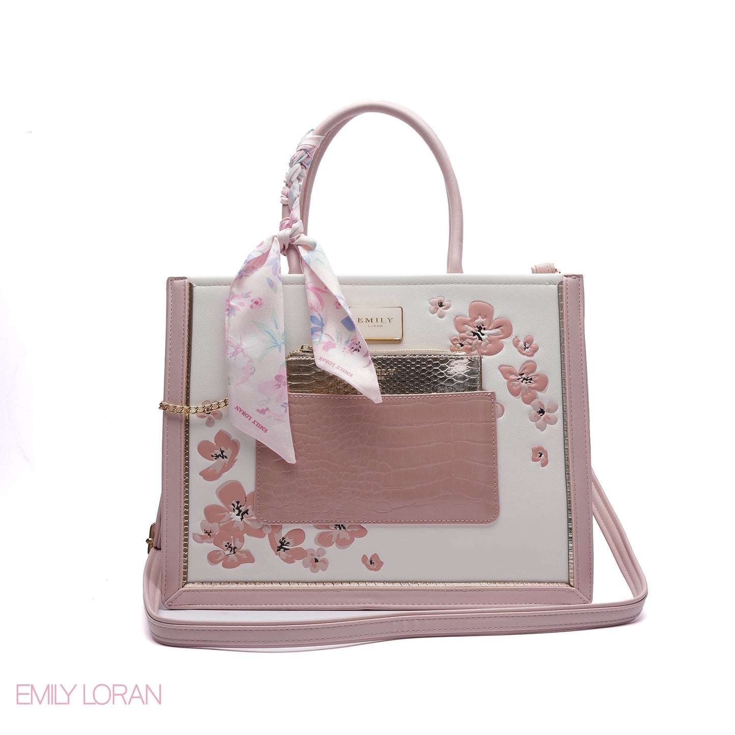 FLORAL EMBROIDERED HANDBAG WITH POUCH