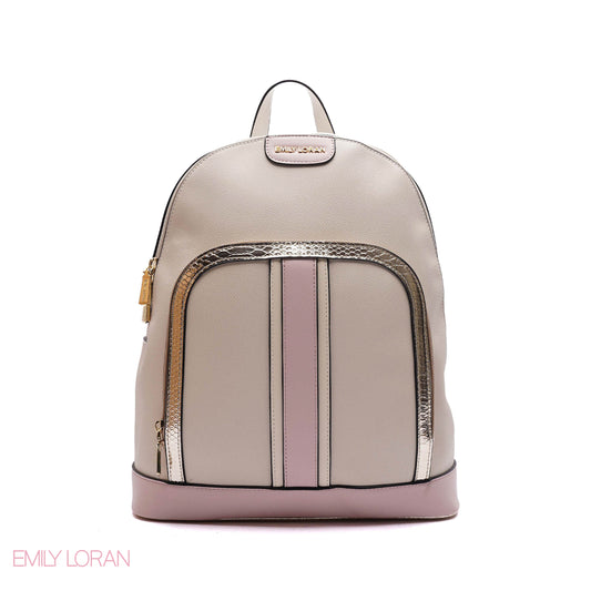 BACKPACK LEATHER MATERIAL WITH A GOLD FRAME ON FRONT POCKET