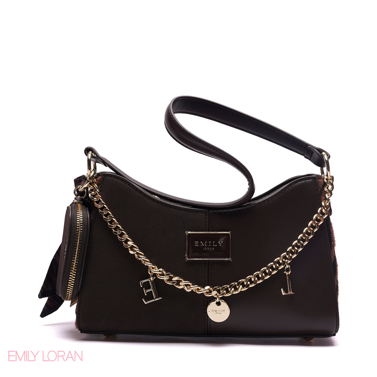 CHIC TWO-TONE SHOULDER BAG SET WITH CHAIN , POUCH AND SCARF