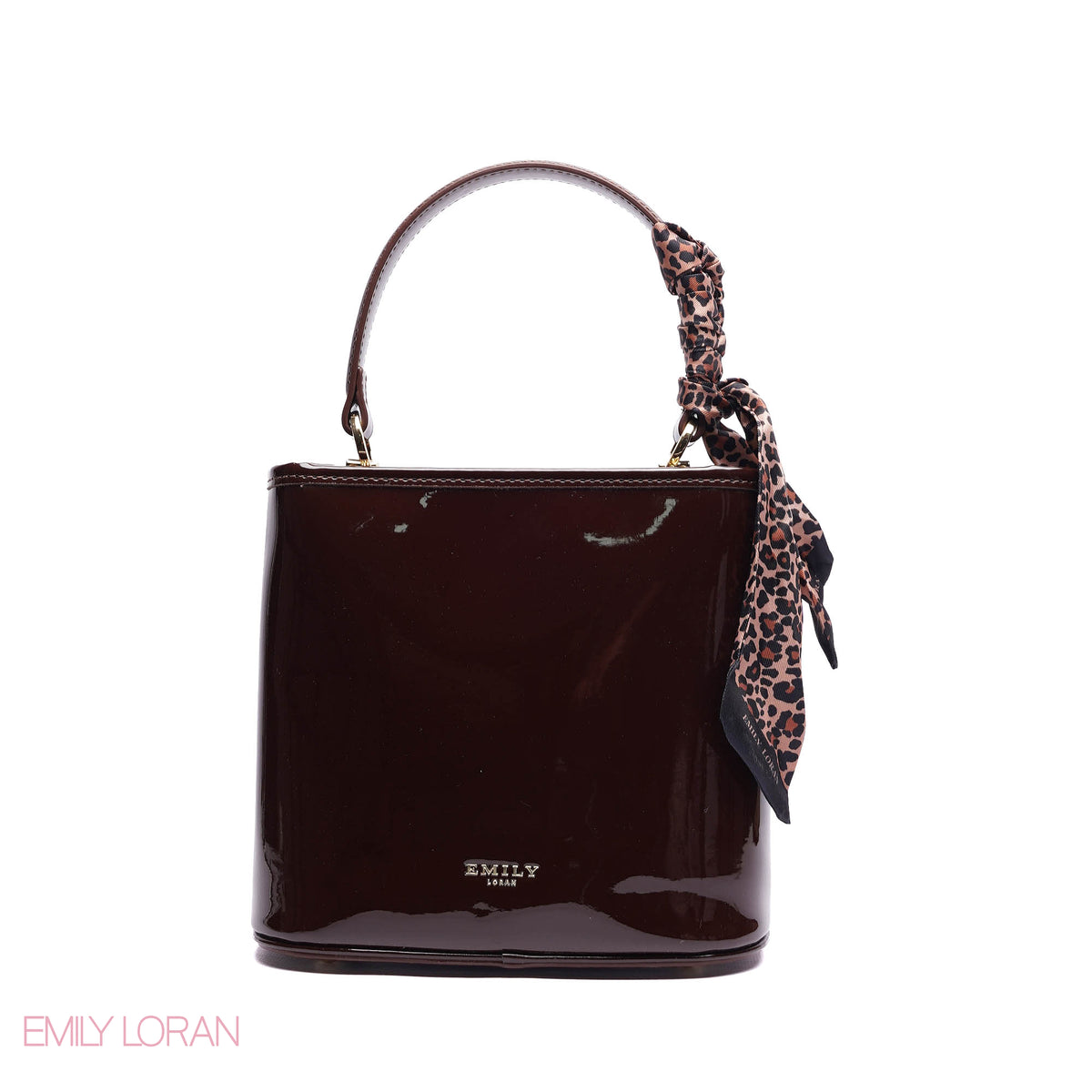 ELEGANT PATENT SUEDE BUCKET BAG WITH LEOPARD SCARF - SMALL
