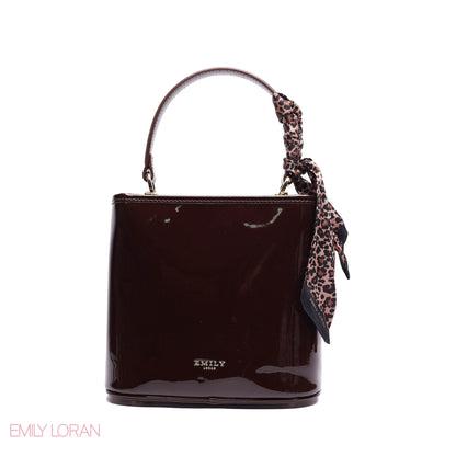 ELEGANT PATENT SUEDE BUCKET BAG WITH LEOPARD SCARF - SMALL