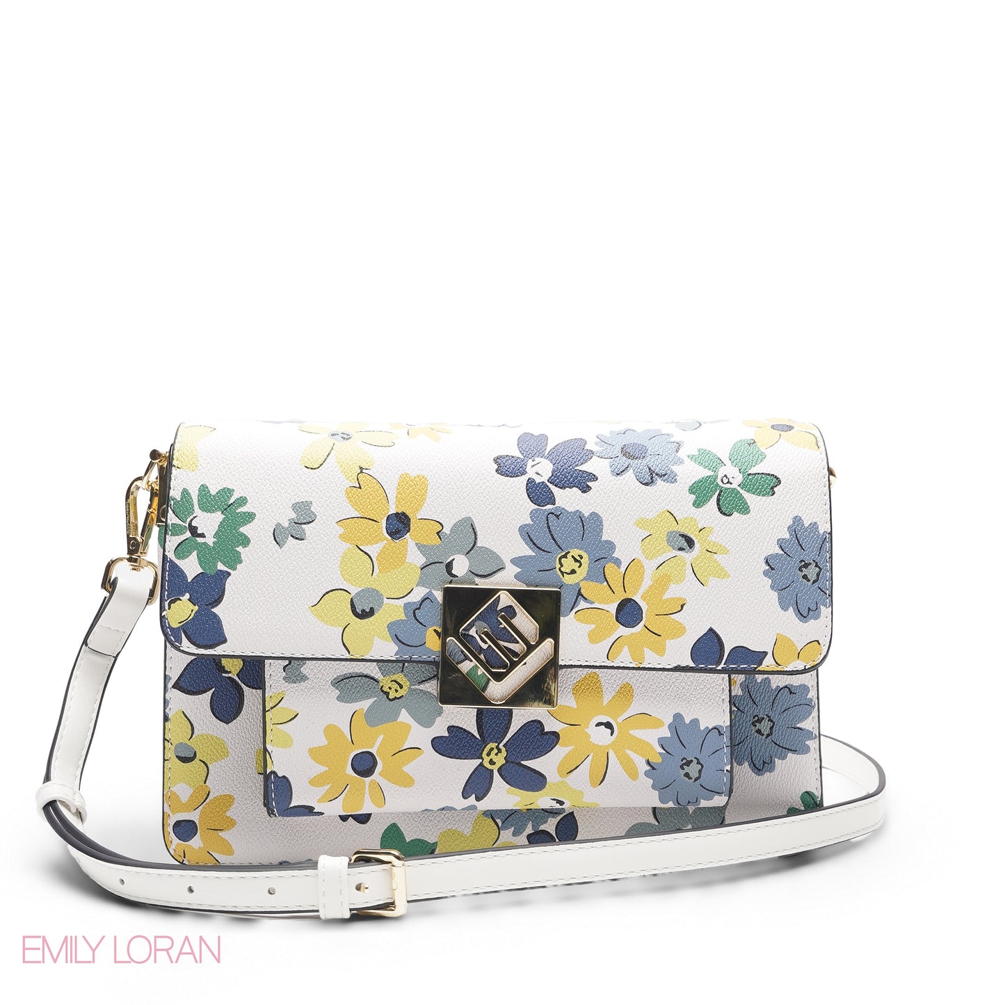 WHITE FLORAL BAG WITH HAND STRAP - MED