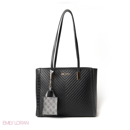 BLACK SHOULDER BAG WITH SIMPLE BUFF DETAIL - LARGE