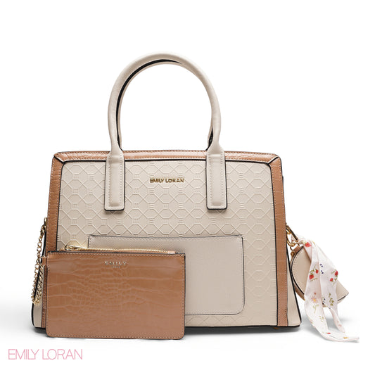 ELEGANT EMBOSSED TOTE WITH POUCH AND SCARF BAG