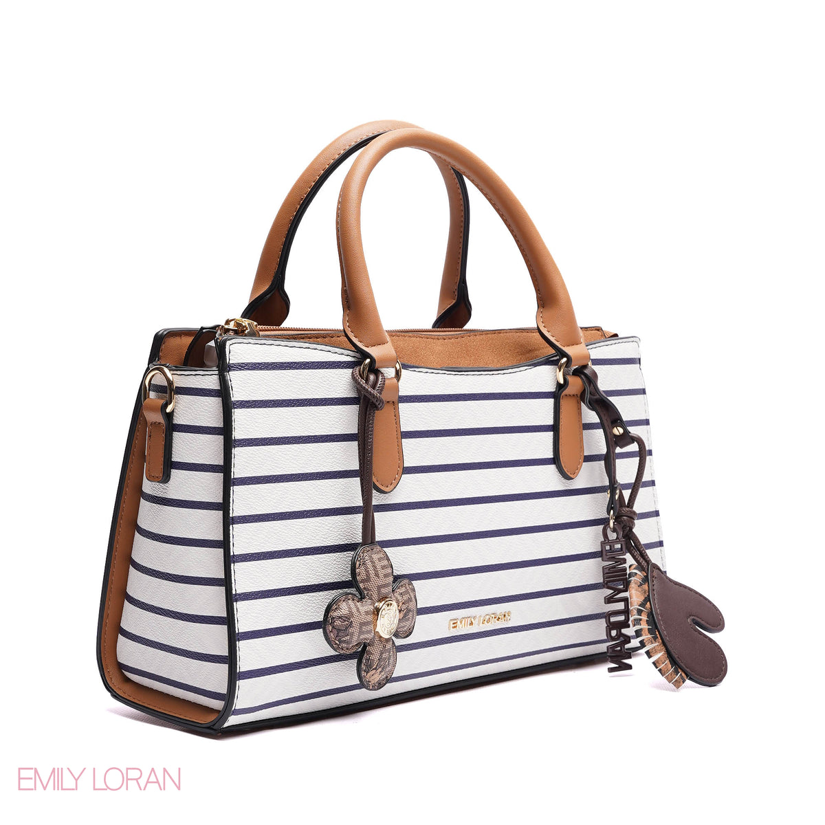 HANDBAG SOFT LEATHER STRIPPED PRINT WITH SIMPLE TWO CHARM - SMALL