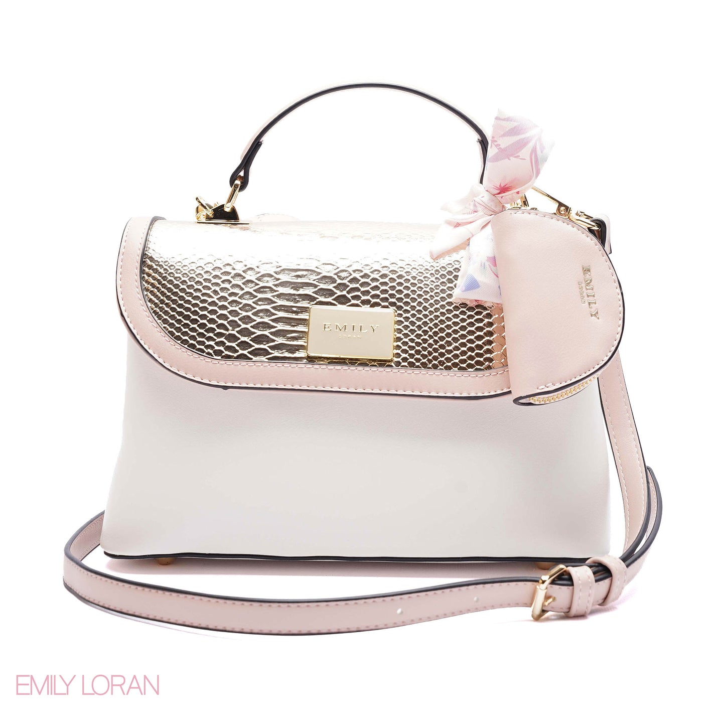 ELEGANT METALLIC SNAKESKIN TOP-HANDLE FLAP BAG