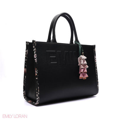 EMBOSSED LOGO TOTE BAG WITH TASSEL CHARM - LARGE