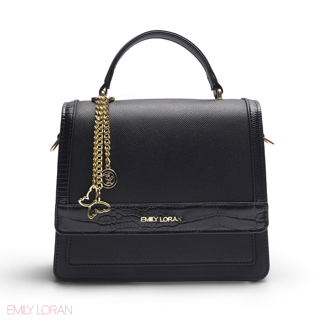 BLACK CROCODILE SATCHEL BAG
