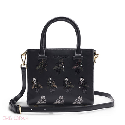 EMILY SOLID BLACK EMBOSSED TOTE BAG - MED