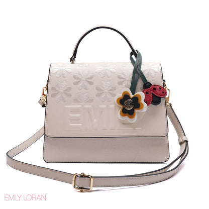 EMBOSSED FLORAL TOP-HANDLE SATCHEL BAG