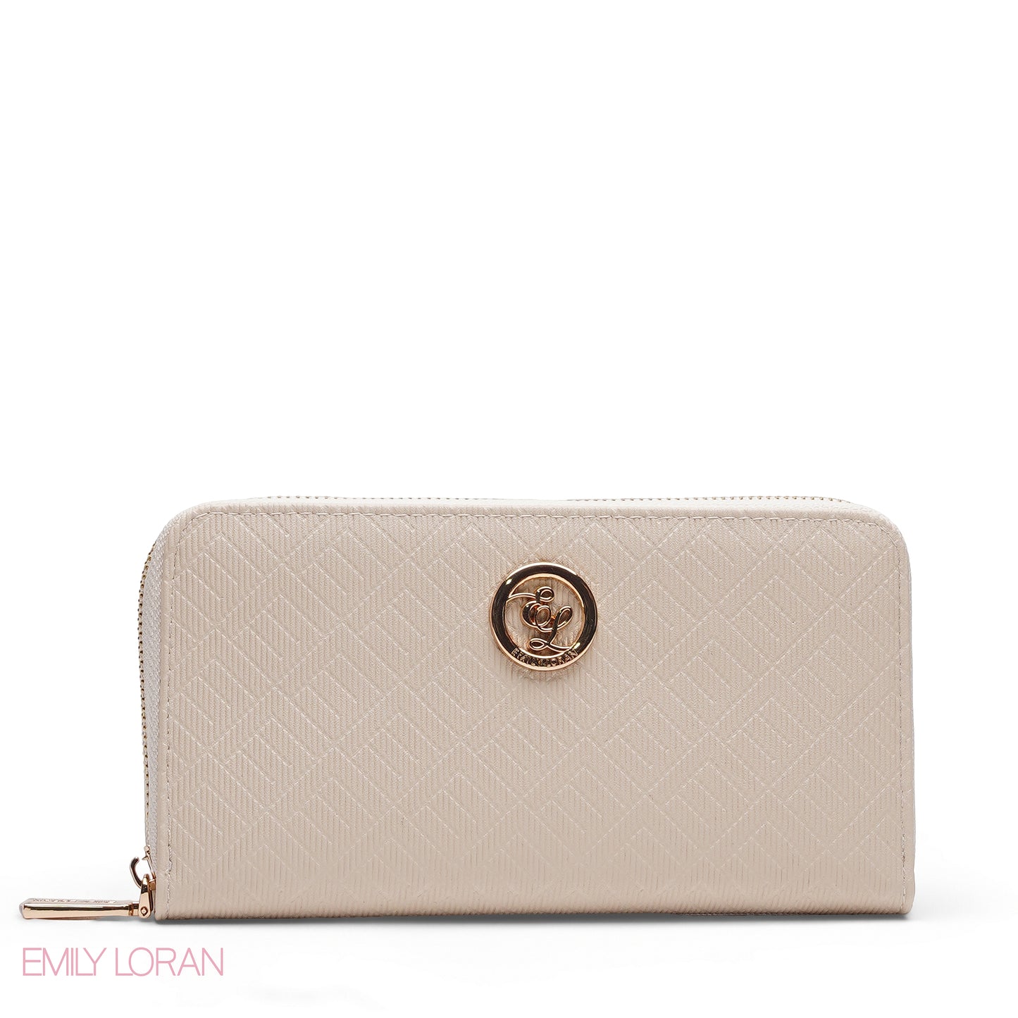 BEIGE QUILTED LOGO ZIP-AROUND WALLET