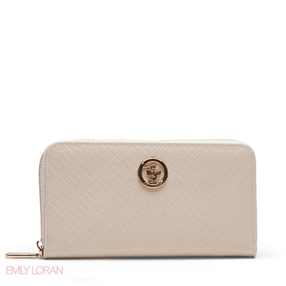 BEIGE QUILTED LOGO ZIP-AROUND WALLET